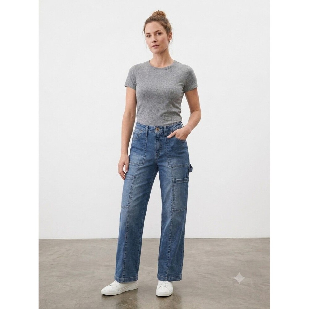 Women's Blue Denim Carpenter Utility Jeans with Pockets Solid Regular